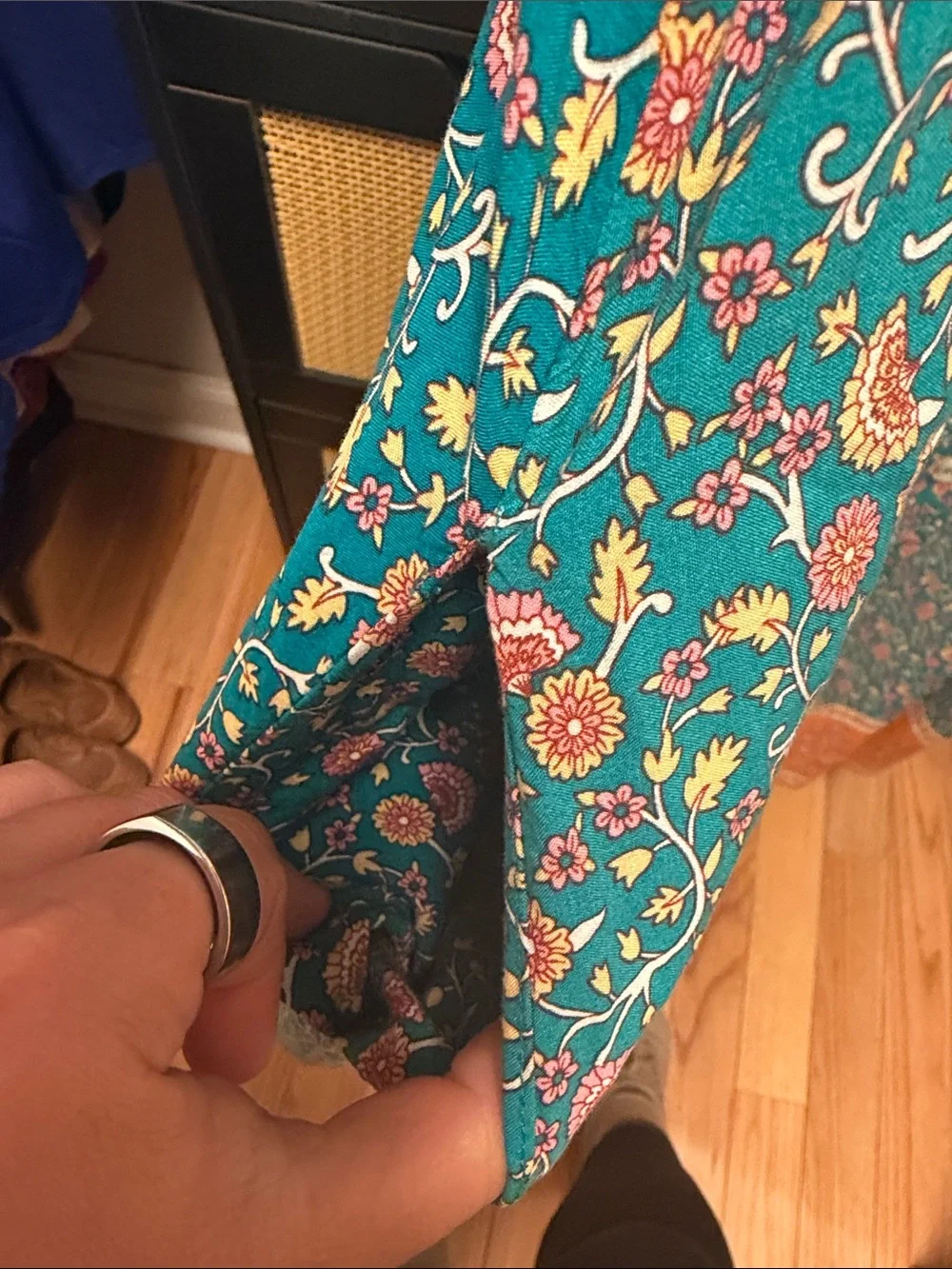 NATURAL LIFE Teal Floral V-Neck Maxi Dress with Orange Hem - Picture 3 of 5